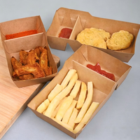 Boîte à frites en papier kraft biodégradable et recyclable à deux compartiments, emballage jetable divisé pour collations et sucre