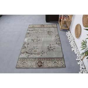 Alfombra de lana clásica turca Vintage, 3,5x5,8 pies, área grande, diseño de retazos rectangulares, látex, gris, Beige, Floral para habitación de pasillo - Product Image 1