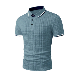 Camiseta de Punto con Relieve para Hombre, Diseño ODM, Color Sólido, Cuello en Contraste, Manga Corta, Corte Regular, Logotipo Personalizado, Ropa Deportiva Informal - Product Image 3