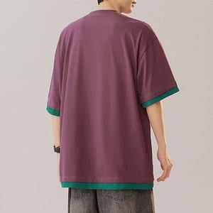 Camiseta de manga corta de algodón puro con diseño a juego de colores unisex informal de talla grande holgada de alta calidad al por mayor al contado - Product Image 2