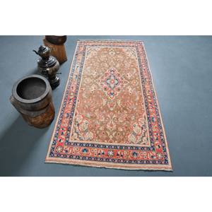 Alfombra turca Vintage clásica marrón Beige 3,3X6,5 pies diseño de retazos hecho a mano Material de lana látex forma Rectangular para cabecera - Product Image 1