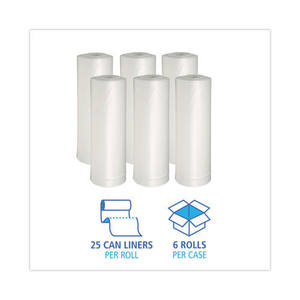 Contenedor de basura desechable Boardwalk H6639HWKGR1 de 33 galones. Rollos de Bolsas de Basura Perforadas de Baja Densidad de 0.6 Mil, 33 Pulgadas X 39 Pulgadas Blanco (150/caja) - Product Image 5