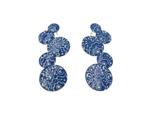 Nouvelle Arrivée Designer Bijoux Peinture À La Main Bleu Pottary Design Doré Mat Finition Dangle Boucle D'oreille pour Femmes et Filles - Product Image 2
