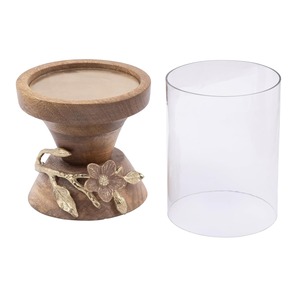 Porte-bougie en bois avec accent floral en métal, parfait pour la décoration intérieure, le style du rebord de fenêtre et l'usage décoratif quotidien - Product Image 2