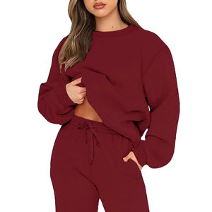 Femmes luxe automne Logo survêtement 100% coton dernière conception haute 2 pièces hiver survêtement plaine Jogging porter solide en gros - Product Image 1