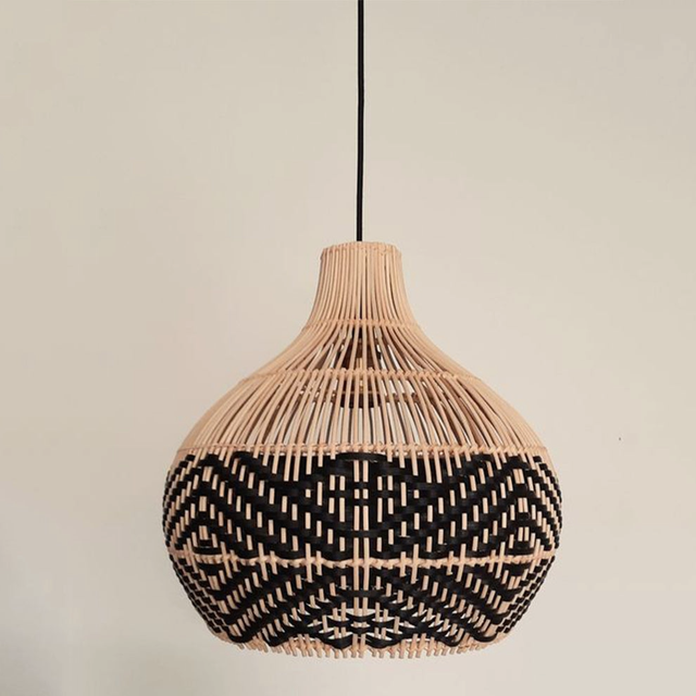 Handmade Black Rattan Pendant Light Woven Wicker Lampshade Boho Natural Decor Ceiling Light with Bamboo Lighting From Vietnam
