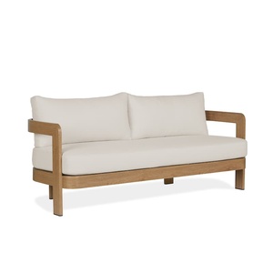 Modern <b>Wooden</b> <b>Frame</b> <b>Sofa</b> with Beige Cushions and Minimalist Design Perfect for Living Room or Lounge Space - Product Image 2