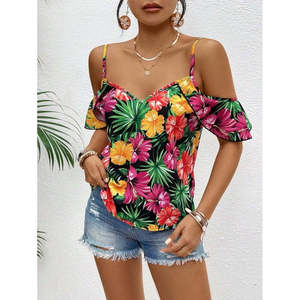 Blusa de mujer con tirantes y hombros descubiertos con estampado floral, 34474 - estampada - Product Image 3