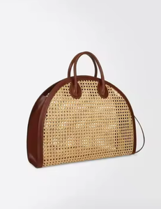 Bolsa de mimbre con asa de bambú 100% cuero DE LA India al mejor precio Regalo para ella - Product Image 3