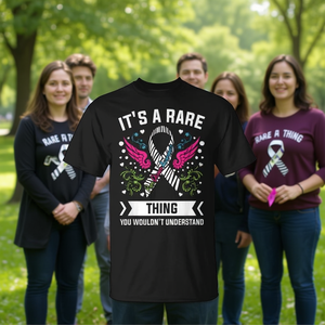 T-shirt promotionnel de sensibilisation à la Journée des maladies rares 2025 – Design ruban zèbre « Rare Thing » - Product Image 3