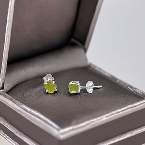 Raw <b>Peridot</b> Stud <b>Earrings</b> 5-7mm Gemstone in Silver-Plated Jewelry, Handmade Jewelry, Bulk Natural <b>Peridot</b> <b>Earrings</b> for Women - Product Image 2