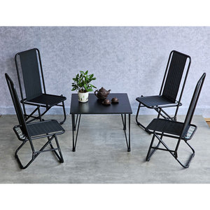 Minimalist Living Room Furniture Combo Set Square Oak Wood and 4 Foldable Mesh Chairs Convertible <b>Coffee</b> <b>Table</b>-CBCF291 - Product Image 5