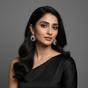 Magnifiques boucles d'oreilles en forme de larme en rubis, saphir et diamant, bijoux pour femmes et filles, à porter lors de mariages, de fêtes, de cérémonies, de mehendi - Product Image 3