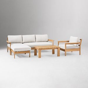 Ensemble de canapé d'extérieur en teck contemporain avec coussins pour jardin et appartement, résistant aux intempéries, 1 place - Product Image 3