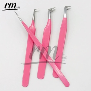 RMI Régulier Rose Poudre Enduit Couleur Argent Polonais Point Pince À Cils En Acier Inoxydable De Haute Qualité Volume Personnalisé Cils - Product Image 3