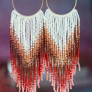 Boho ต่างหูลูกปัดด้วยการออกแบบสีฟ้าครามแอนดี้ cascading Fringe, เครื่องประดับของขวัญที่ไม่ซ้ำกัน - Product Image 1