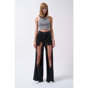 Jean à taille haute découpé au laser - Bleu - Bleu - Product Image 2