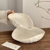 Assiette en céramique haut de gamme à motif rocheux - Design créatif - Blanc pur - Ensemble steak et pâtes pour cuisine occidentale
