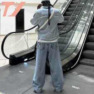 Design vieilli personnalisé pour hommes droit Baggy lâche jean denim Sweetsuits bouton décoration respirant polyvalent pour toutes les saisons - Product Image 3