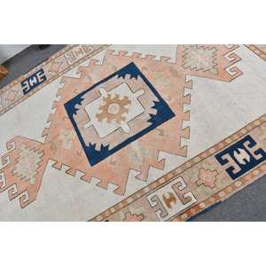 Alfombra turca Vintage, bohemio, Beige, azul, 5,8x8,7 pies, área grande, lana Kilim con respaldo de látex, patrón de retazos para habitación de pasillo - Product Image 5