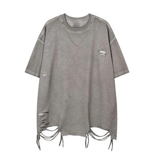 Logo personnalisé Designer plaine de haute qualité 2024 T-shirts en gros vierge en détresse Vintage hommes T-Shirt - Product Image 6