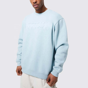 Sweat-shirt bleu clair avec logo en relief pour homme, col rond surdimensionné, pull personnalisé en molleton, OEM ODM, streetwear - Product Image 4