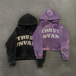 Sweats à capuche unisexe surdimensionnés personnalisés coupe coudre en détresse brodé Vintage lavage à l'acide 100% coton pull polaire matériel respirant - Product Image 1