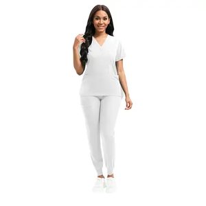 Conjunto de uniforme médico para mujer con cuello en V, pantalones de punto de algodón y poliéster, fabricado en Pakistán, OEM. - Product Image 3