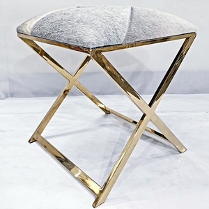 Tabouret croisé de haute qualité en acier inoxydable finition miroir, siège rembourré en cuir, plusieurs couleurs, pour la maison et le bureau, design contemporain - Product Image 4