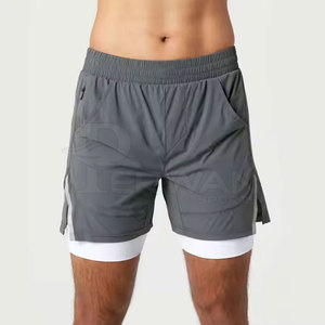 Men's High Street Style Gym Fitness Shorts Elastic Waist Cotton Custom Made Double <b>Layer</b> Solid Pattern Quick Dry Breathable - Product Image 1