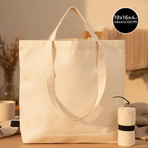 <b>Foldable</b> Cotton Shopping Tote <b>Bag</b> 19 16 4 Inches (48 41 10 Cm) Long Eco-Friendly Plain Letter for Daily Use Advertising - Product Image 2