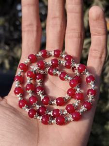 Collar de Coral Rosa, Cuentas de 8mm, Joyería de Plata de Ley, Piedra de Nacimiento de Julio, Coral Magenta Natural, Collar Romántico para Aniversario de Bodas - Product Image 4