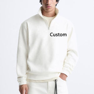 2025 vente en gros de haute qualité logo de broderie personnalisé 100 coton hommes polaire demi-fermeture éclair pull uni quart fermeture éclair basiques sweats - Product Image 1