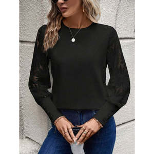 Blusa de Mujer con Cuello Redondo y Mangas Largas con Diseño Floral, 27245 - Negro - Product Image 5