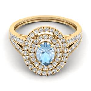 Anillo de Piedra Preciosa de Aguamarina de Corte Ovalado de 0.75 Quilates con Nuevo Diseño REYES, Anillo de Compromiso de Oro Rosa Sólido de 14K con Halo de Diamantes para Mujer - Product Image 6