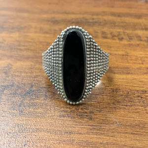 Fashionable Black Onyx <b>Ring</b> (11.8 Grams) Stainless Steel with Invisible and Bezel <b>Settings</b> Trendy Styling for Any Occasion - Product Image 1