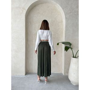 TOPSHOW Women's Elegant Khaki Long <b>Skirt</b>, 100% Polyester Solid Color Maxi <b>Skirt</b> for Casual and Formal Wear - Product Image 5
