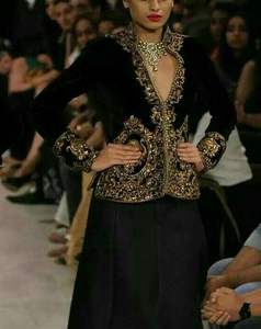 2023 à la mode et belle veste de broderie dorée vêtements de fête en lin de soie avec perles de cristal et embellissements de travail en pierre de verre - Product Image 1