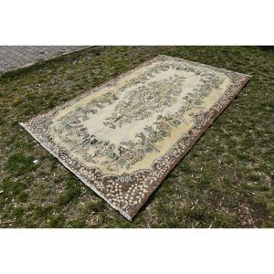 พรมขนสัตว์วินเทจคลาสสิกสีเบจสีน้ำตาลทำด้วยมือการเย็บปะติดปะต่อกันดีไซน์สี่เหลี่ยมผืนผ้า6x9.3ฟุต/183x284ซม. ตุ๊กตายางรองสำหรับข้างเตียง - Product Image 3