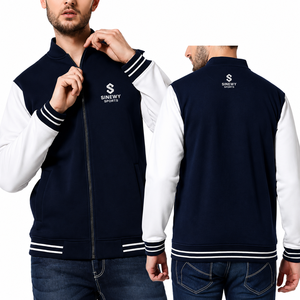 SINEWY SPORTS <b>Men's</b> Navy <b>White</b> Varsity <b>Jacket</b> Zipper Front Embroidered Logo Preppy Style Regular Fit Autumn Wear - Product Image 2