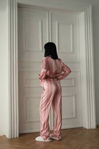 Conjunto de Pijama de Satén para Mujer, Camisa de Manga Larga con Cuello en V y Botones, Pantalones Cortos, Ropa de Dormir Térmica Suave, Cintura Elástica, Primavera - Product Image 5