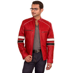 เสื้อแจ็คเก็ตบอมเบอร์หนังแกะแท้สำหรับผู้ชาย สไตล์ไฮสตรีท กันน้ำ เป็นมิตรกับสิ่งแวดล้อม ระบายอากาศได้ดี แห้งเร็ว ทรงเข้ารูป คอตั้ง - Product Image 5