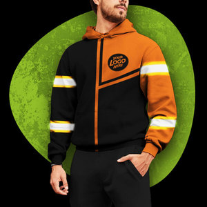 Sudaderas con capucha reflectantes de lona de alta visibilidad con logotipo personalizado Ropa de trabajo de seguridad para hombres con cuello levantado y cinta reflectante Color naranja - Product Image 6