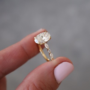 10x8mm oval cut CZ solitaire ring with marquise and round accent <b>stones</b> yellow gold plated elegant engagement bridal jewelry - Product Image 3