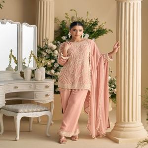 Designer Fantaisie Georgette Avec Broderie Et Perles Travail Salwar Costume Femme Fabricant De Mode De L'Inde Au Taux Le Plus Bas - Product Image 1