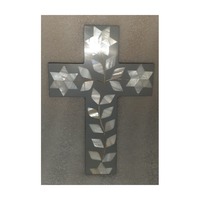 Croix murale en bois faite à la main, motif unique, design moderne, incrustation d'os, écologique, religieuse, décorative pour mariage