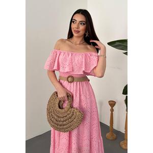 Pink Off-Shoulder Broderie Anglaise <b>Dress</b> - Pink - Product Image 3