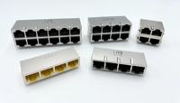 Conector Ethernet RJ45 hembra blindado LITE de 2x4 puertos 8P8C Cat5e con LED EMI, carcasa PA46, entrada inferior, chapado en oro de 6u