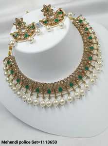 LATEST ANTIQUE MOTIPEARL & DROP <b>FASHIONABLE</b> GOLD PLATED FANCY COPPER NECKLACE WITH MANGTIKKA EARRING SET & <b>JEWELLERY</b> SET WOMEN - Product Image 2