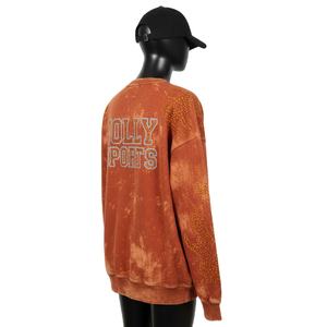 Sweat-shirt pour femme en coton lourd, molleton 320 GSM, effet délavé vintage, toucher doux, logo en strass, sweat-shirts basiques pour femme - Product Image 5